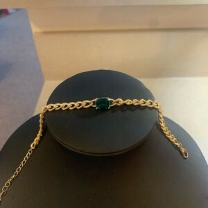 Gold Chain Bracelet with Emerald Green Accent